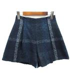 ブルーレーベルクレストブリッジ BLUE LABEL CRESTBRIDGE ブークレ ツイード ハイウエスト チェック ショートパンツ ネイビー 紺 36