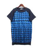 ポールスミス PAUL SMITH スウェット ワンピース 千鳥格子 箔プリント 半袖 ネイビー 紺 M