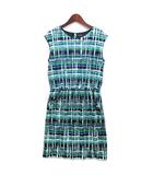 23区 オンワード樫山 トリアセ ジャージー ノースリーブ ワンピース チェック ネイビー グリーン 38