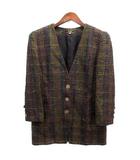 レリアン Leilian ツイード Vネック ノーカラー ジャケット ロング 金ボタン ブラウン系 9