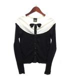 パオラフラーニ PAOLA FRANI ダブル チュール バイカラー カーディガン ハートワッペン 長袖 ブラック アイボリー 38