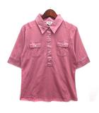 自由区 オンワード樫山 ポロシャツ ハーフボタン フライス サテン 切替 半袖 ピンク 40