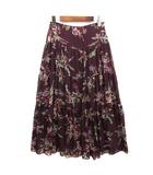 シフォン クレープ ティアード フラワープリント ロング スカート パープル 00