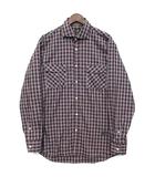 ハンティングワールド HUNTING WORLD ワイドカラー コットン チェック シャツ 長袖 ボルドー グレー 54 イタリア製 美品