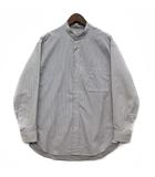 ユニクロ UNIQLO +J ジルサンダー スーピマコットン オーバーサイズ スタンドカラー シャツ 長袖 ストライプ 切替 グレー M 331-447748