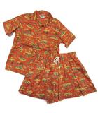 セポ CEPO アロハ Aloha 総柄 セットアップ オープンカラー シャツ ショートパンツ オレンジ M