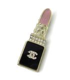 シャネル CHANEL 口紅 リップスティック モチーフ ブローチ ココマーク ラインストーン ゴールド ブラック ピンク 美品 ☆AA★