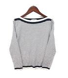 マックスマーラ MAX MARA 白タグ ボーダー コットン ニットソー 長袖 ボートネック プルオーバー ホワイト ネイビー 白 紺 M