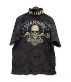 バンソン VANSON ファイアー ピストン スカル 刺繍 プリント ポロシャツ 半袖 ペイズリー グレー XL NVPS-2103