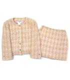 シャネル CHANEL ヴィンテージ 96P ココマーク 銀釦 ツイード スカート スーツ 上下 セットアップ ノーカラー ジャケット ピンクベージュ 38