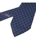 グッチ GUCCI GG ジャガード ネクタイ シルク 紺 ネイビー ☆AA★
