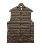 ユニクロ UNIQLO ウルトラライト ダウン コンパクト Vネック ベスト 千鳥格子 ブラウン 茶 S 311-411416