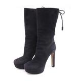 プラダ PRADA レースアップ ブーツ ハイヒール プラットフォーム スエード パープル系 36 23cm