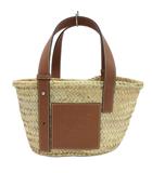 ロエベ LOEWE アナグラム ラフィア かごバッグ バスケット ハンドバッグ ベージュ系 ☆AA★