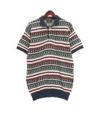 チャップス CHAPS ラルフローレン ニット ポロシャツ 半袖 総柄 ネイビー系 L 250916E