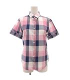 ナラカミーチェ NARA CAMICIE チェックシャツ ブラウス 半袖 ピンク 紺 ネイビー 袖フリル /GV ■GY4337