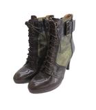 ランバンオンブルー LANVIN en Bleu レースアップ ブーツ ショート ヒール 23.5cm ブラウン ■GY43