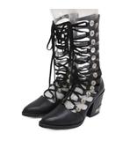 トーガ プルラ TOGA PULLA メタル装飾 ウエスタン レースアップ ブーツ コンチョ ブラック 37 24cm