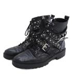 ザラ ベーシック ZARA BASIC スタッズ ベルト レースアップ ブーツ レザー ブラック 24cm ■FF