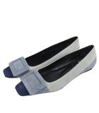 ロジェヴィヴィエ ROGER VIVIER スエード バックル パンプス スクエアトゥ ブルー 34 21cm ■TC