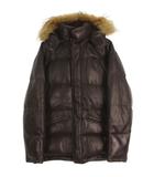 ラムレザー ダウンジャケット フーディ ラクーンファー ブラウン XL
