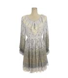 アクシーズファム axes femme フリル ワンピース ひざ丈 長袖  花柄 ブルー系 M