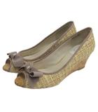 ランバンオンブルー LANVIN en Bleu コルク ウェッジソール サンダル パンプス リボン ベージュ 23cm ■GY35