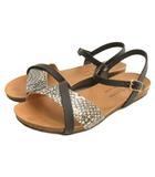 ダイアナ DIANA × PLAKTON クロス ストラップ サンダル パイソン柄 35 ブラック系 260130E