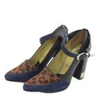 トーガ プルラ TOGA PULLA ハラコ ハイヒール パンプス スエード ウエスタンバックル ネイビー ブラック 37 23-23.5cm