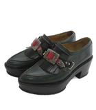 トーガ プルラ TOGA PULLA メタルバックル ローファー ヒール レザー グリーン 37 23-23.5cm