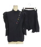 トーガ プルラ TOGA PULLA セットアップ ストーン ボタン ツイル ブラウス 長袖 ショートパンツ ネイビー  36 34