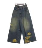 デニム ジーンズ ワイドパンツ USED加工 ダメージ加工 インディゴ 38 ■FF