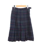 ダックス DAKS チェック スカート タック ひざ丈 63cm ネイビー グリーン ■GY99