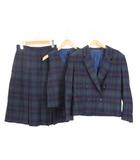3P セットアップ チェック ダブル テーラードジャケット スカート ベスト ウール 11AB3 ネイビー グリーン ■GY99