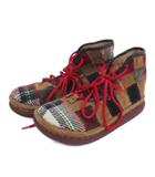 ハリスツイード Harris Tweed パッチワーク ショート ブーツ ブラウン 35