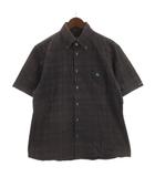 バーバリーブラックレーベル BURBERRY BLACK LABEL チェック ボタンダウン シャツ 半袖 3 チャコールグレー 260216E ■GY12