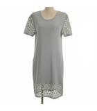 フォクシー FOXEY レース切替 ワンピース 半袖 ひざ丈 ブルー 40