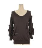 サクラ SACRA for SHIPS ニット カットソー 七分袖 フリル ブラウン M ■GY12