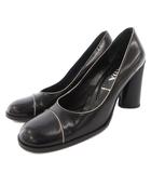 プラダ PRADA パンプス チャンキーヒール ストレートチップ レザー 38.5 黒 ブラック /FF ■GY62