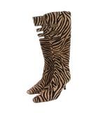 ジミーチュウ JIMMY CHOO ロングブーツ ハラコ ピンヒール カットアウト レオパード柄 35 黒 ブラック ベージュ /FF ■GY62