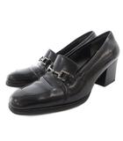 グッチ GUCCI ビット ローファー チャンキーヒール スクエアトゥ 7.5 レザー 黒 ブラック /FF ■GY62