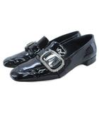 サルヴァトーレフェラガモ Salvatore Ferragamo モンクストラップ シューズ ロゴ バックル エナメル ブラック 5.5 ■GY62