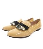 ミュウミュウ miumiu パンプス ローファー リボン ビジュー エナメル 37.5 ベージュ /FF ■GY62