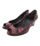 グッチ GUCCI パンプス オープントゥ ウェッジソール ハート柄 レザー 36.5 ボルドー /FF ■GY62