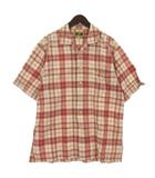 ジョセフアブード JOSEPH ABBOUD オープンカラー チェック シャツ 半袖 レッド L