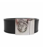 グッチ GUCCI インターロッキングG レザー バングル ブレスレット ブラック 925 シルバー
