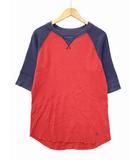 バル bal ロゴ刺繍 5分袖 バイカラー ラグラン ワッフル プルオーバー Tシャツ EXTRA RED/NAVY(レッド/ネイビー) 春夏