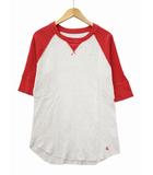 バル bal ロゴ刺繍 5分袖 バイカラー ラグラン ワッフル プルオーバー Tシャツ EXTRA LIGHTGRAY/RED(ライトグレー/レッド) 春夏