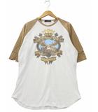 ディースクエアード DSQUARED2 クルーネック 七分丈 ダメージ加工 プリント コットン Tシャツ L WHITE × BROWN ホワイト × ブラウン