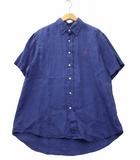 ラルフローレン RALPH LAUREN ロゴ刺繍 半袖 ボタンアップ リネン シャツ L BLUE ブルー